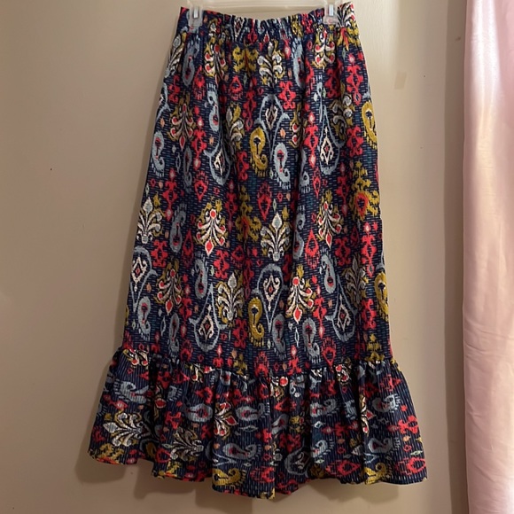 NWT Anthropologie skirt Edith paisley midi ruffle hem sash tie - Picture 2 of 3
